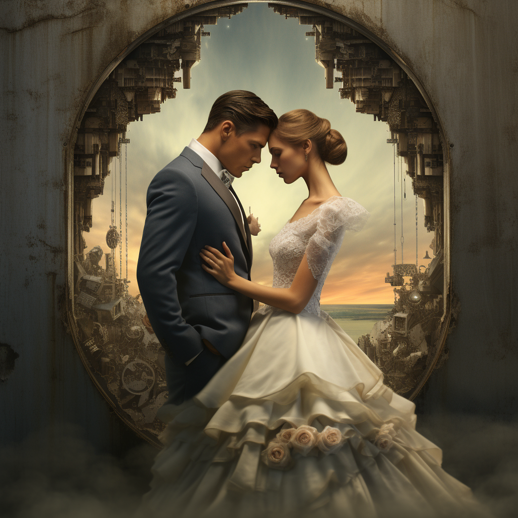 bride and groom with their heads together in love in a classic scene